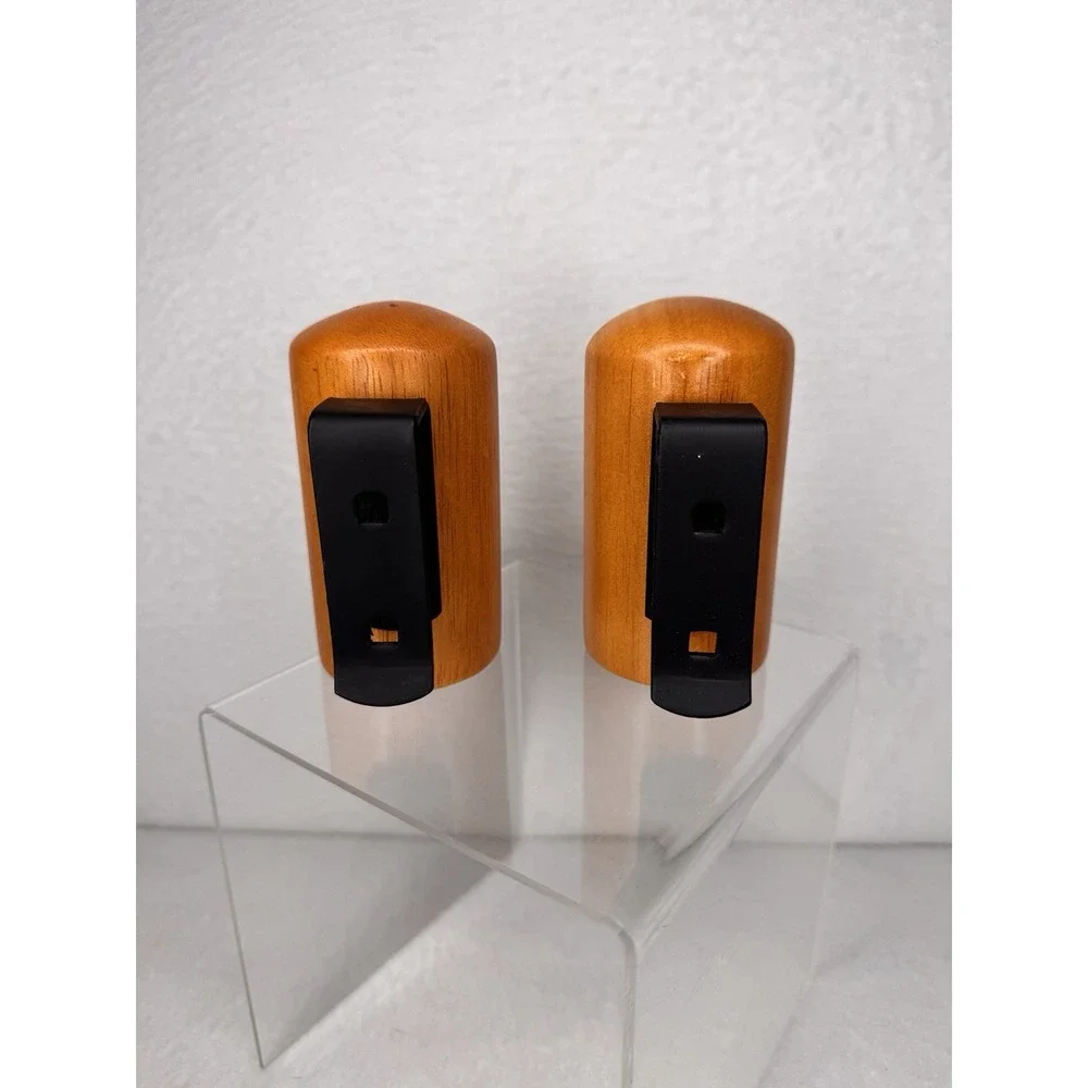 Wood Salt & Pepper Shakers Mid Century Modern Clip Holder Set